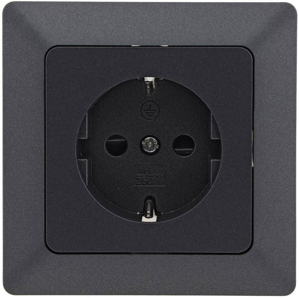 ChiliTec 23745 MILOS Schutzkontakt-Steckdose, Anthrazit 250V~/ 16A, mit Rahmen, Klemmanschluss
