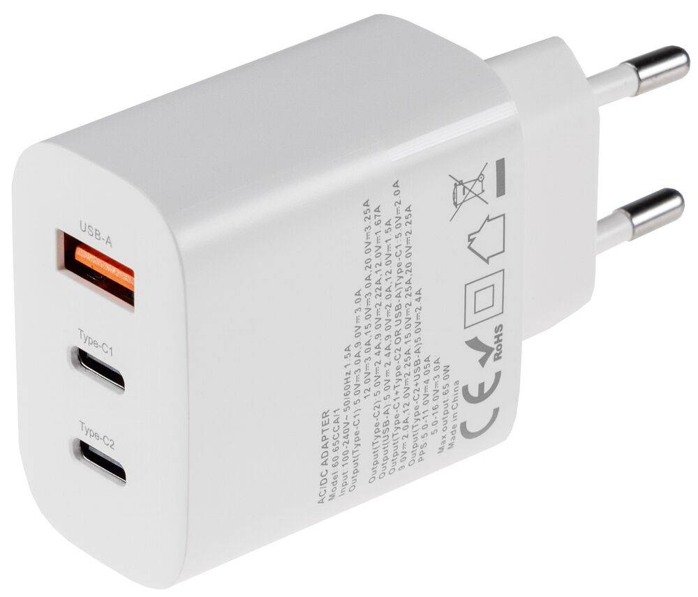 ChiliTec 23577 Stecker-Netzteil mit USB-C "CTN-PD65 a3" In 100-240V~, Out 5,0V-9,0V-12,0V=, 65W