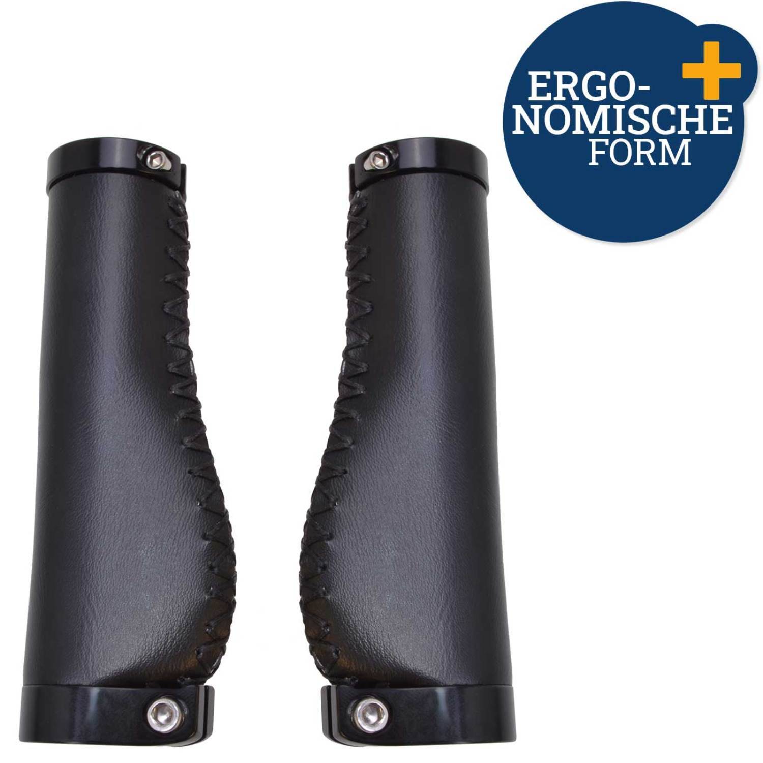 Set Fahrradgriffe Ergo-Grip Leder-Optik 135mm Schwarz