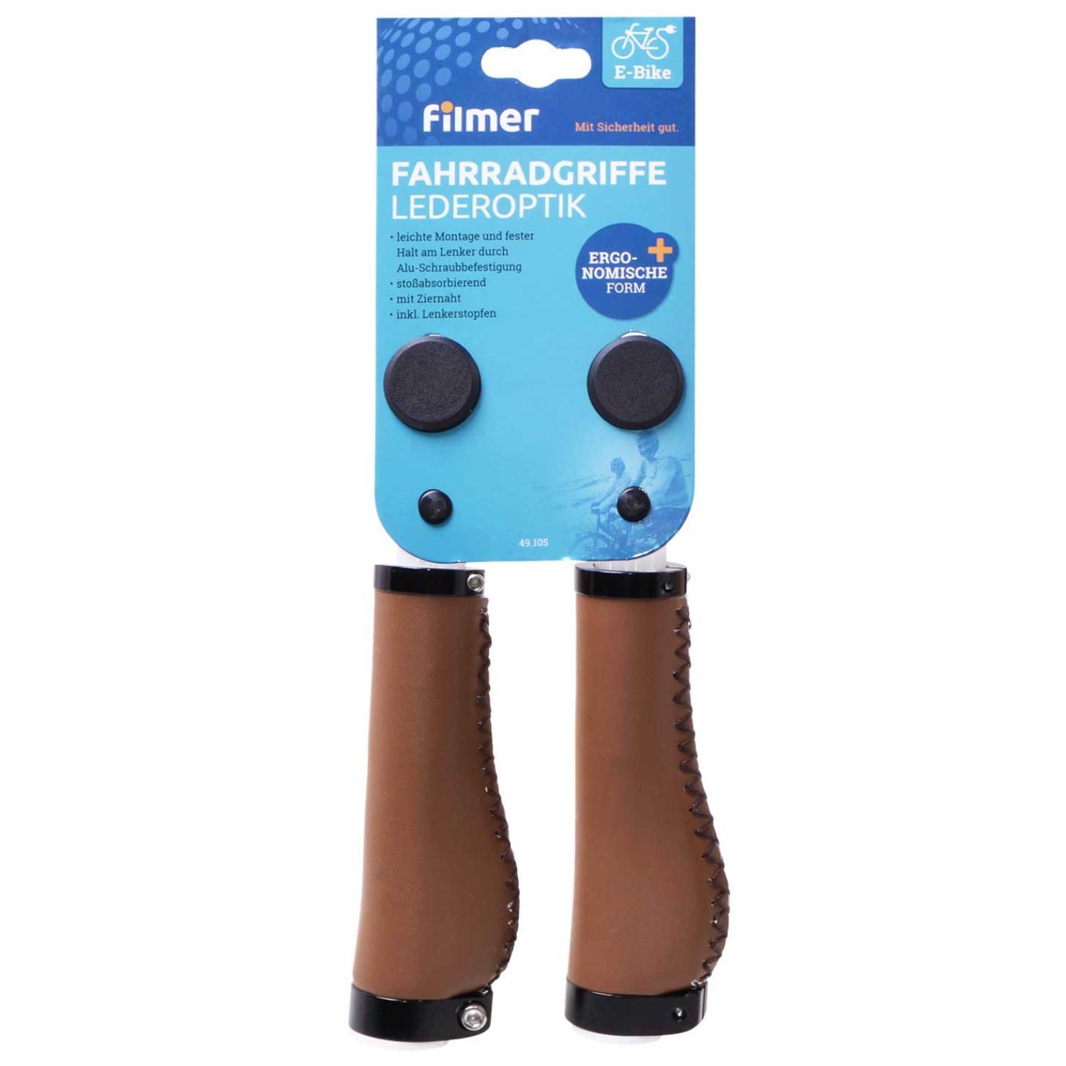 Set Fahrradgriffe Ergo-Grip Leder-Optik 135mm Braun