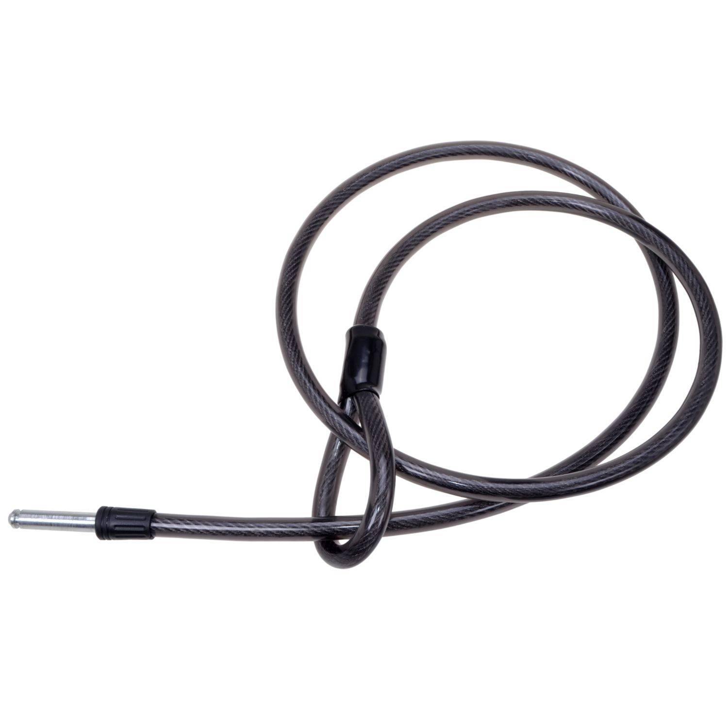 Ein spiralförmiges Kabelschloss mit einem silbernen Schließmechanismus, entworfen zum Sichern von Fahrrädern oder ähnlichen Gegenständen. Das Kabel ist flexibel und langlebig.