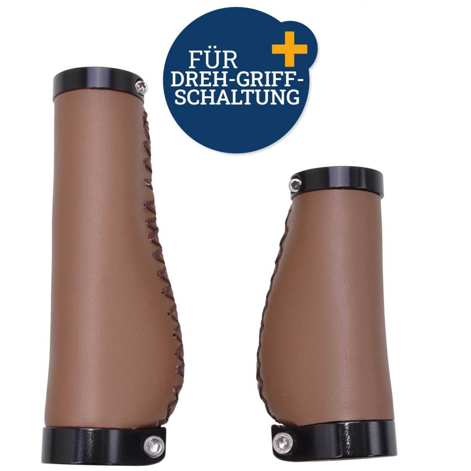 Set Fahrradgriffe Ergo-Grip Leder-Optik für Dreh-Griff-Schaltung Braun