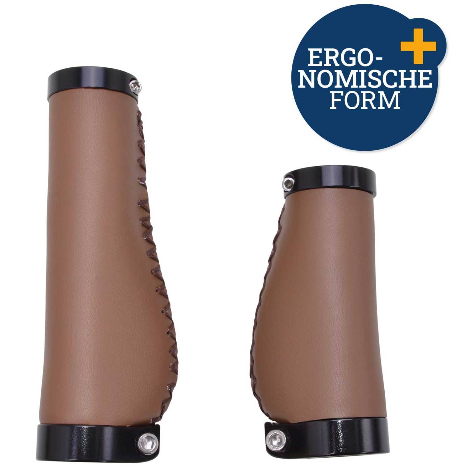 Set Fahrradgriffe Ergo-Grip Leder-Optik für Dreh-Griff-Schaltung Braun