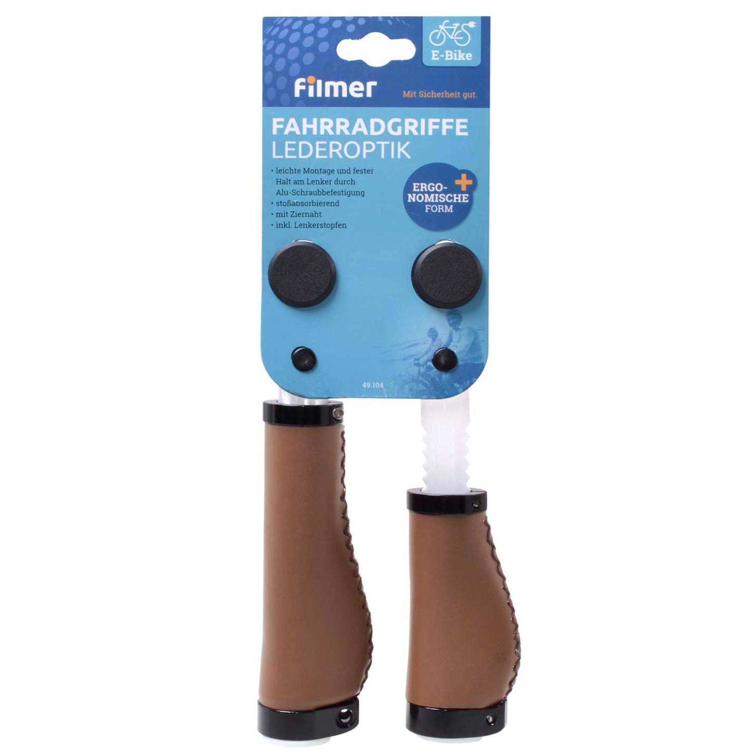 Set Fahrradgriffe Ergo-Grip Leder-Optik für Dreh-Griff-Schaltung Braun