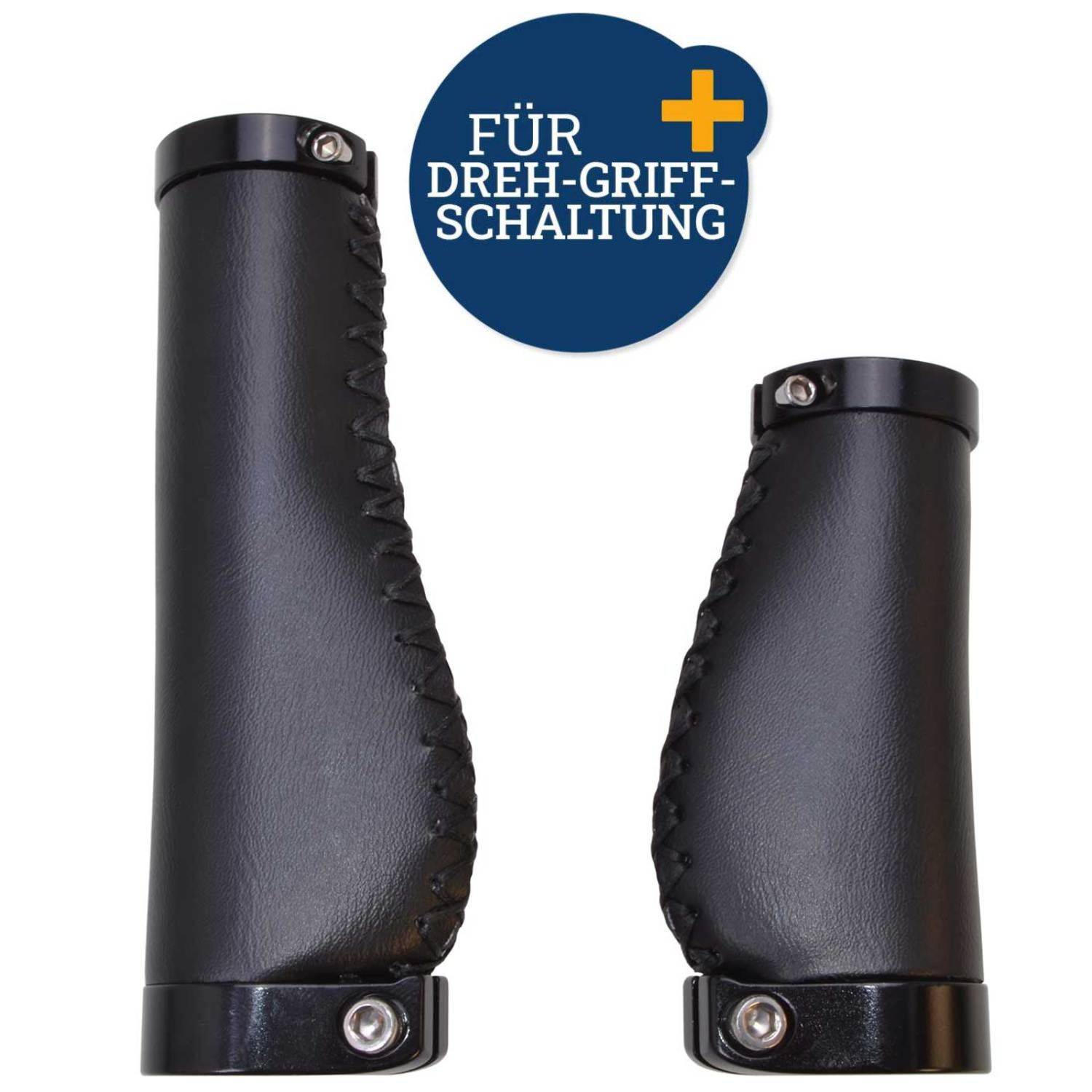 Set Fahrradgriffe Ergo-Grip Leder-Optik für Dreh-Griff-Schaltung Schwarz
