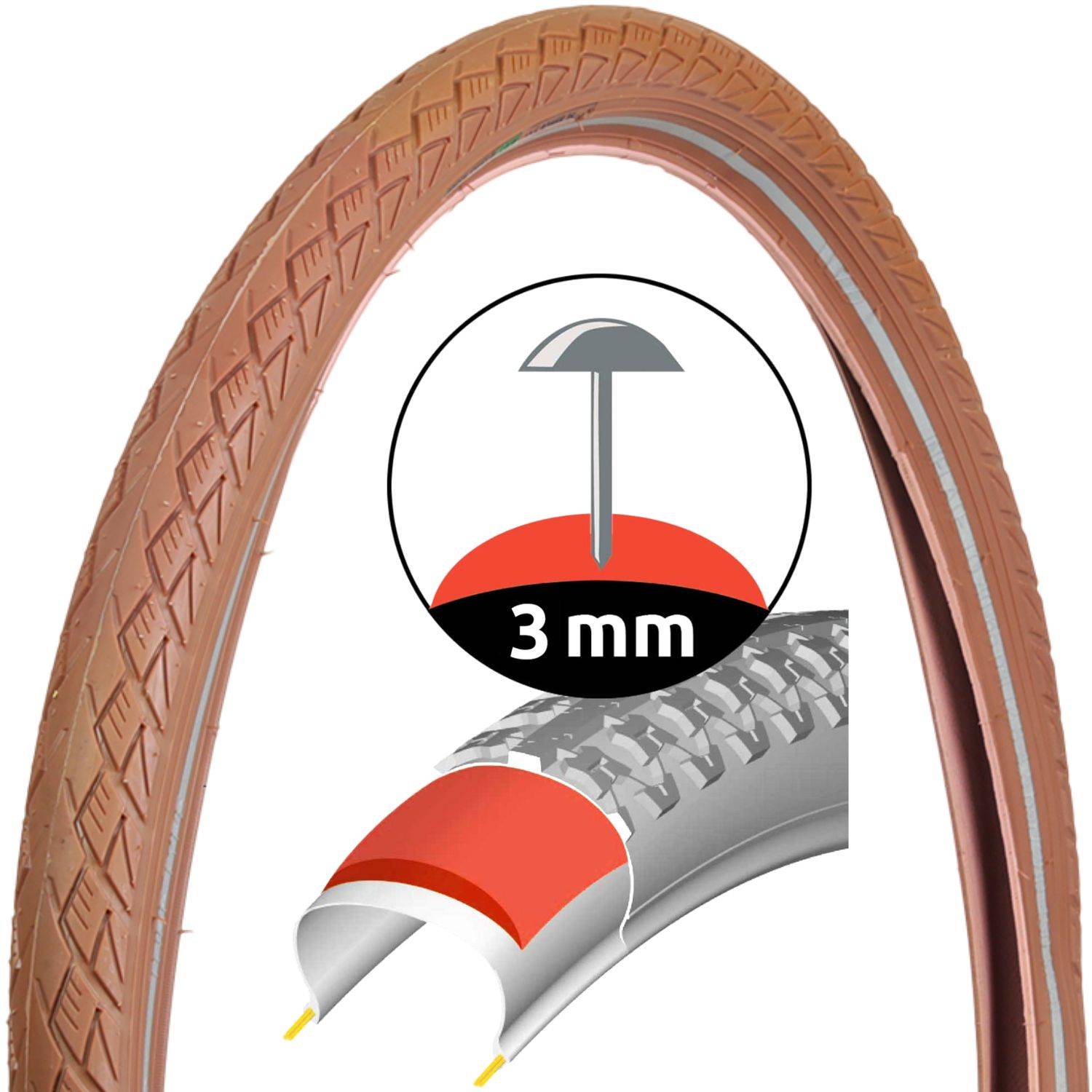 Fahrrad-Reifen Braun Retro Style 28" 47-622 Pannensicher