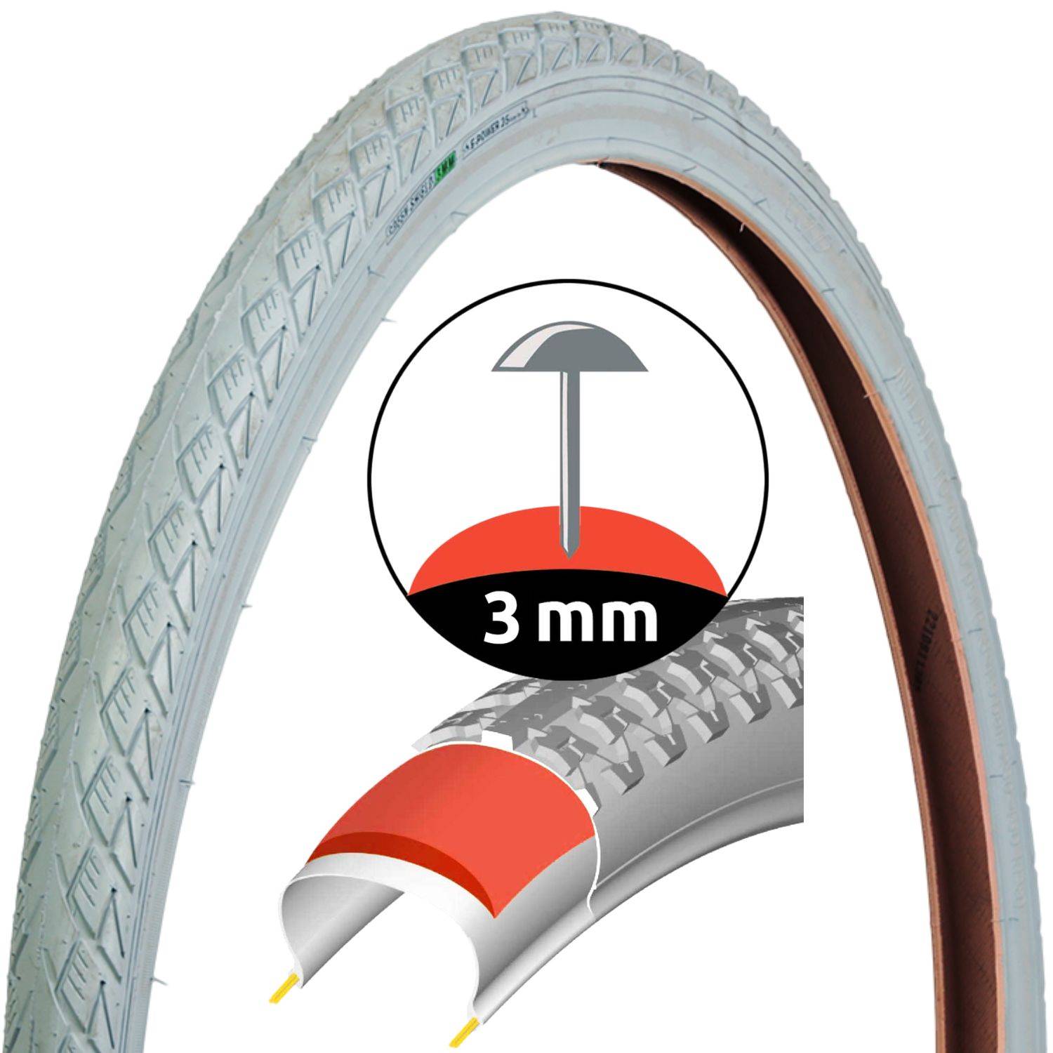 Fahrrad-Reifen Grau Retro Style 28" 47-622 Pannensicher