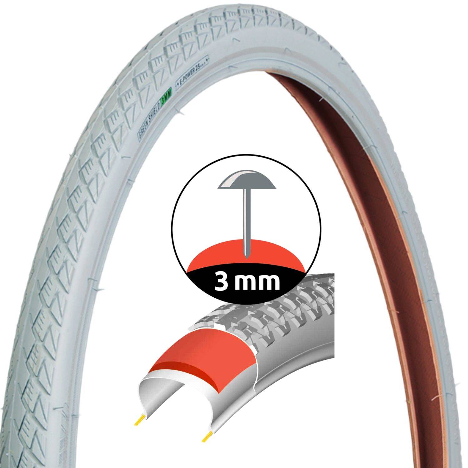 Fahrrad-Reifen Grau Retro Style 28" 40-622 Pannensicher