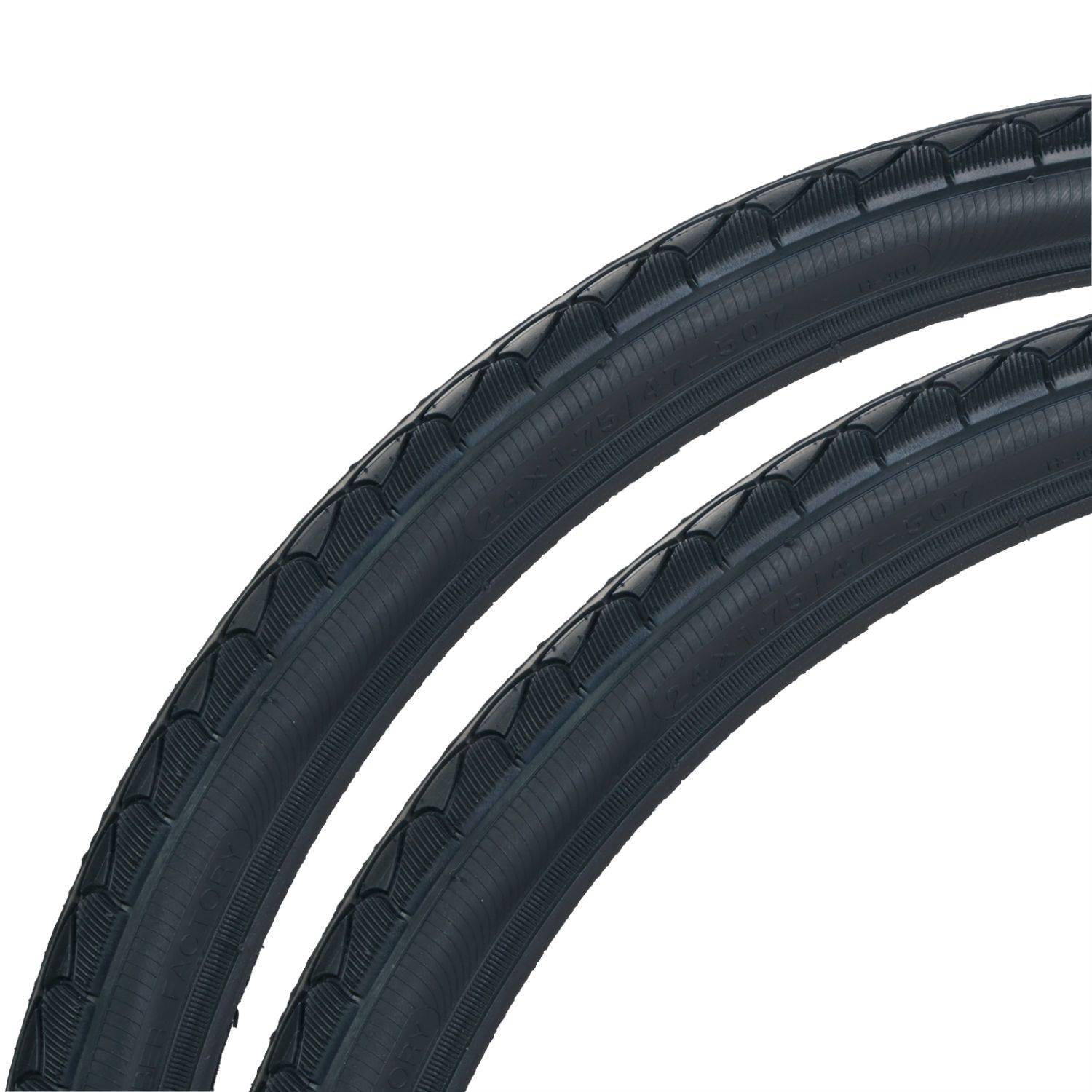 2x Fahrrad-Reifen Schwarz Straße 24" x 1.75 ETRTO 47-507