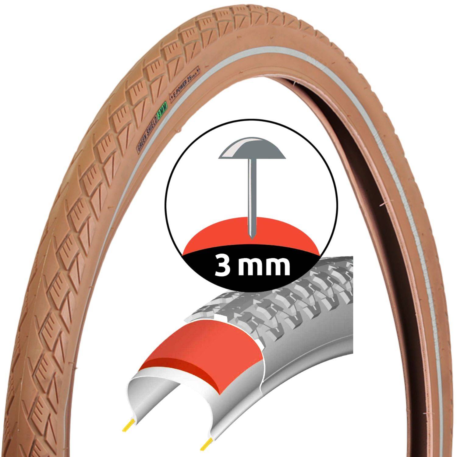 Fahrrad-Reifen Braun Retro Style 28" 50-622 Pannensicher