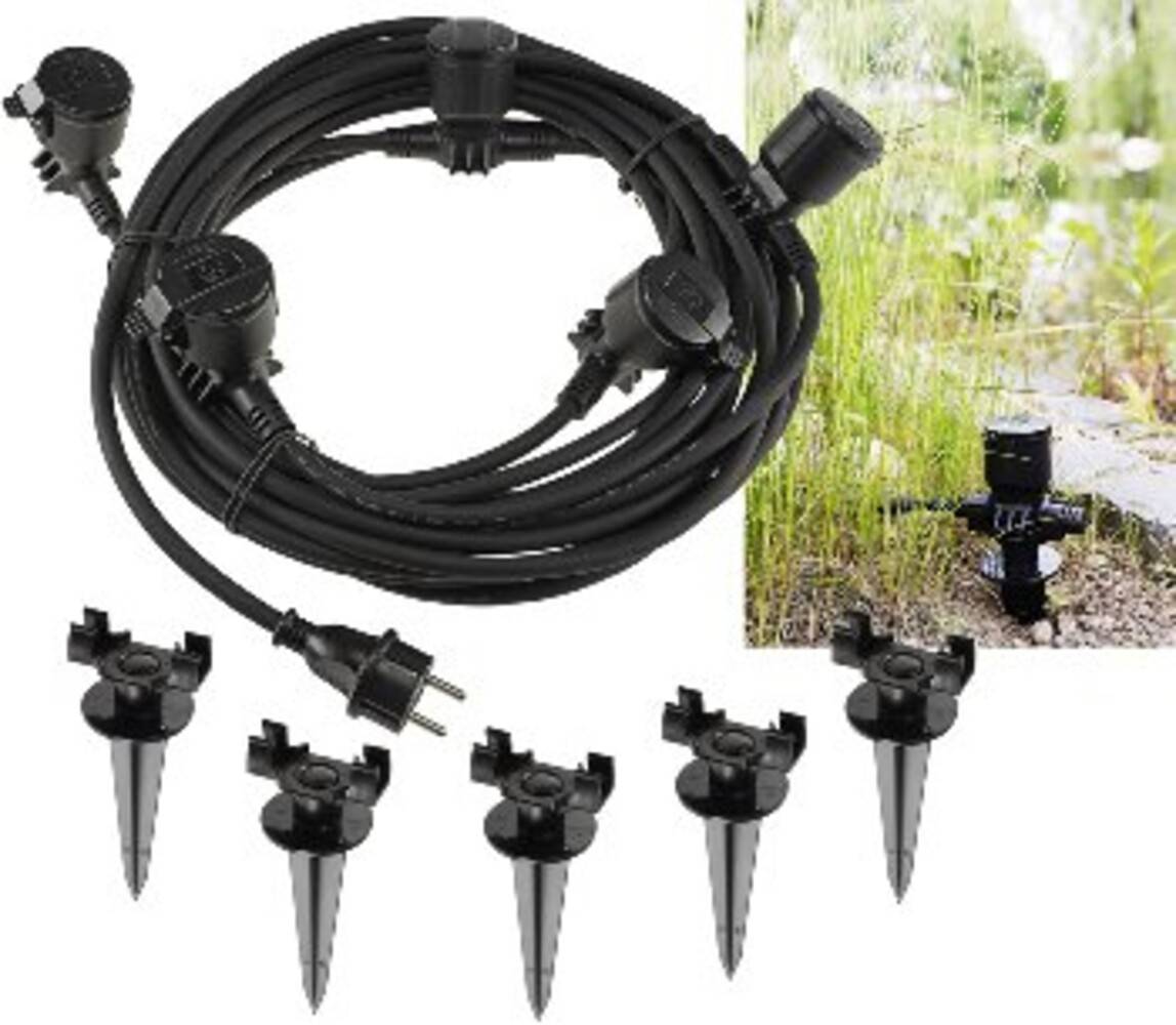 ChiliTec 23243 Gartensteckdose für Außen, IP44, 5-fach Einzelsteckdosen, 5+2,5+2,5+2,5+2,5m