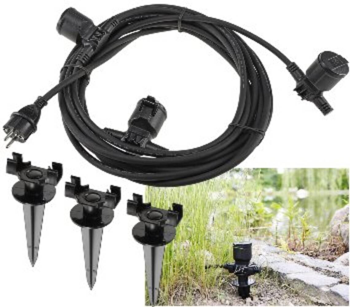 ChiliTec 23242 Gartensteckdose für Außen, IP44, 3-fach Einzelsteckdosen, 5+2,5+2,5m