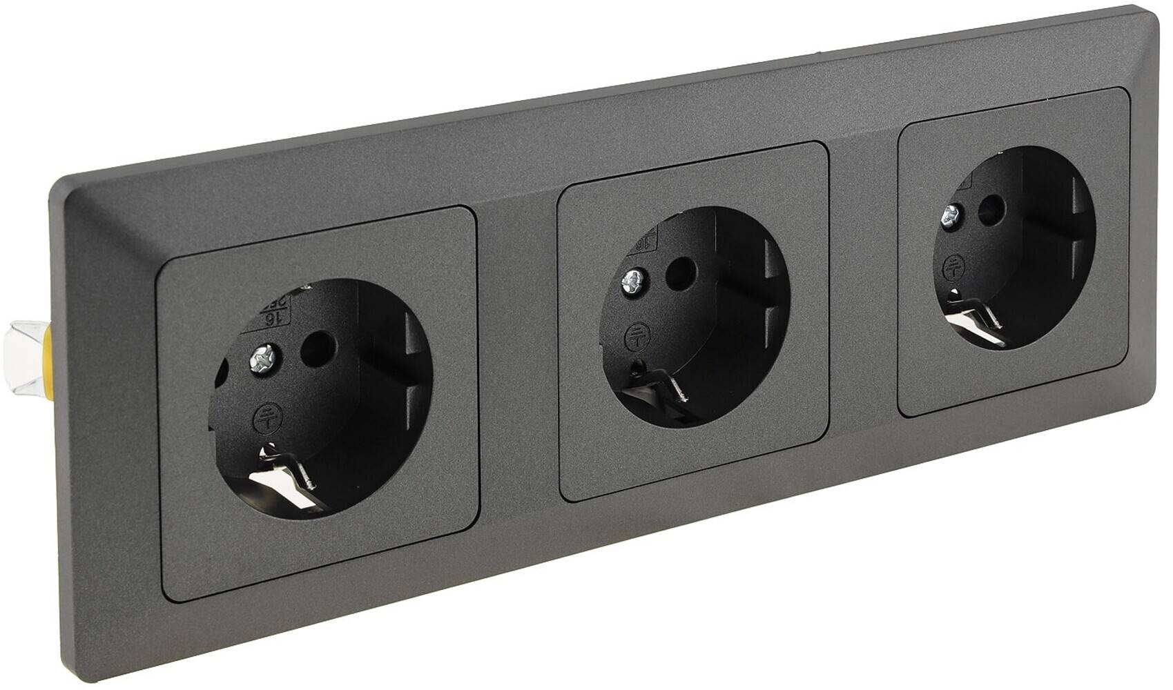 ChiliTec 23122 MILOS Set 3 Steckdosen + 3-fach Rahmen 250V~/ 16A, Steckanschluss, Anthrazit