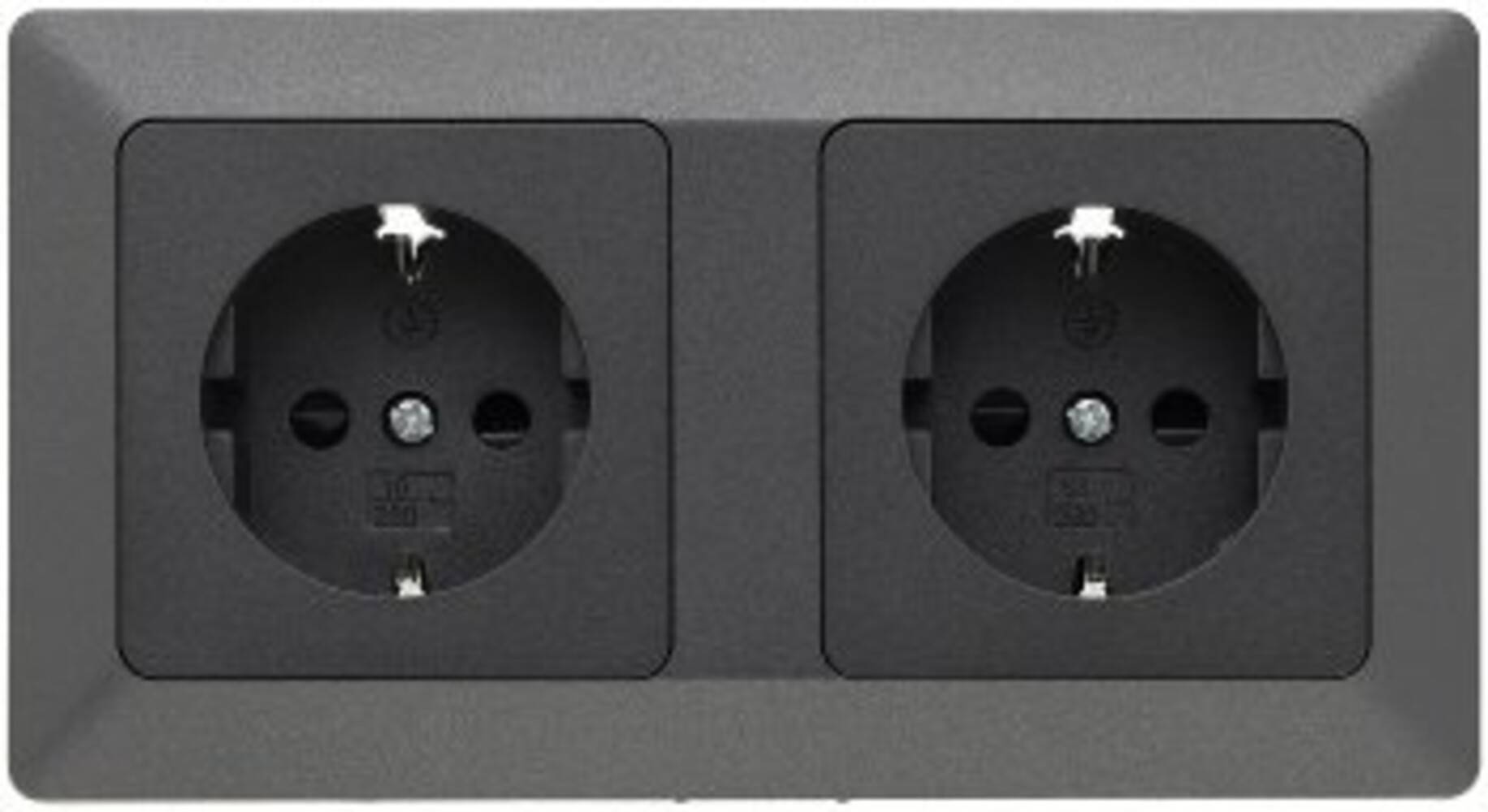 ChiliTec 23120 MILOS Set 2 Steckdosen + 2-fach Rahmen 250V~/ 16A, Steckanschluss, Anthrazit