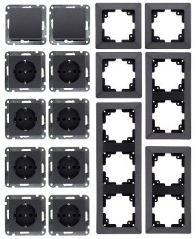 ChiliTec 23269 MILOS Starter 16-tlg "PRO", Anthrazit 8x Steckdose, 2x Schalter, Steckanschlus