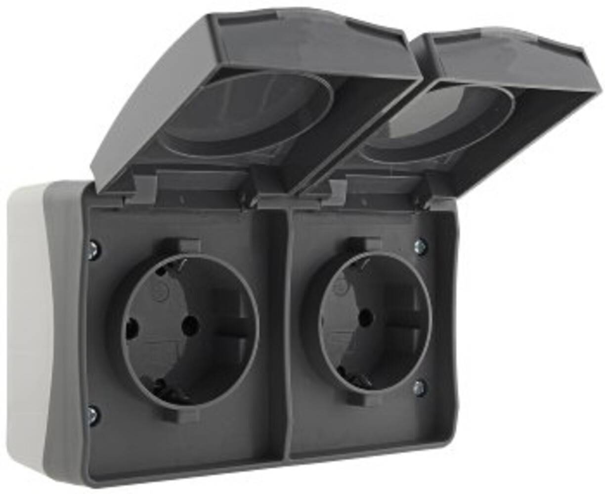 ChiliTec 23283 NUQUI Feuchtraum Doppel-Steckdose horiz. IP54, Aufputz, 250V~/ 16A