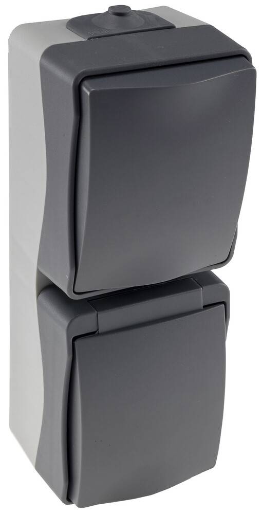 ChiliTec 23367 NUQUI Feuchtraum Schalter & Steckdose IP54, Aufputz, 250V~/ 10A/16A, Vertikal