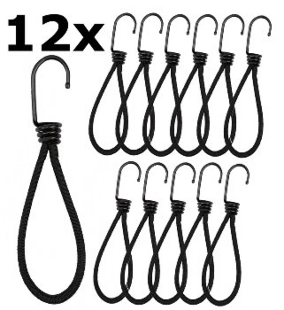 ChiliTec 23627 Spanngummi mit Haken, 12er Pack Extra stark, Länge 12cm, schwarz