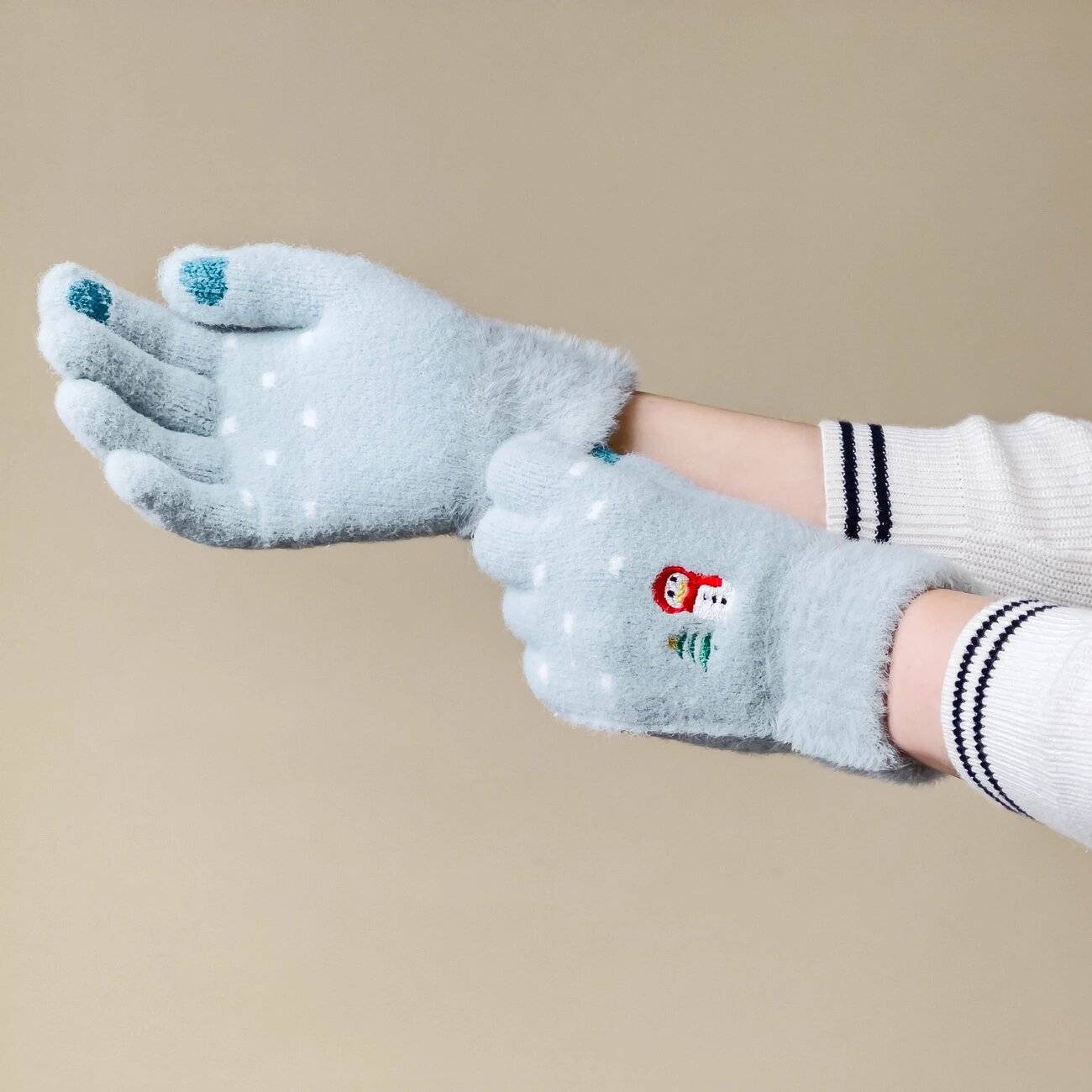 Winter-Telefonhandschuhe Damen einem Schneemann Weihnachtsbaum – grün