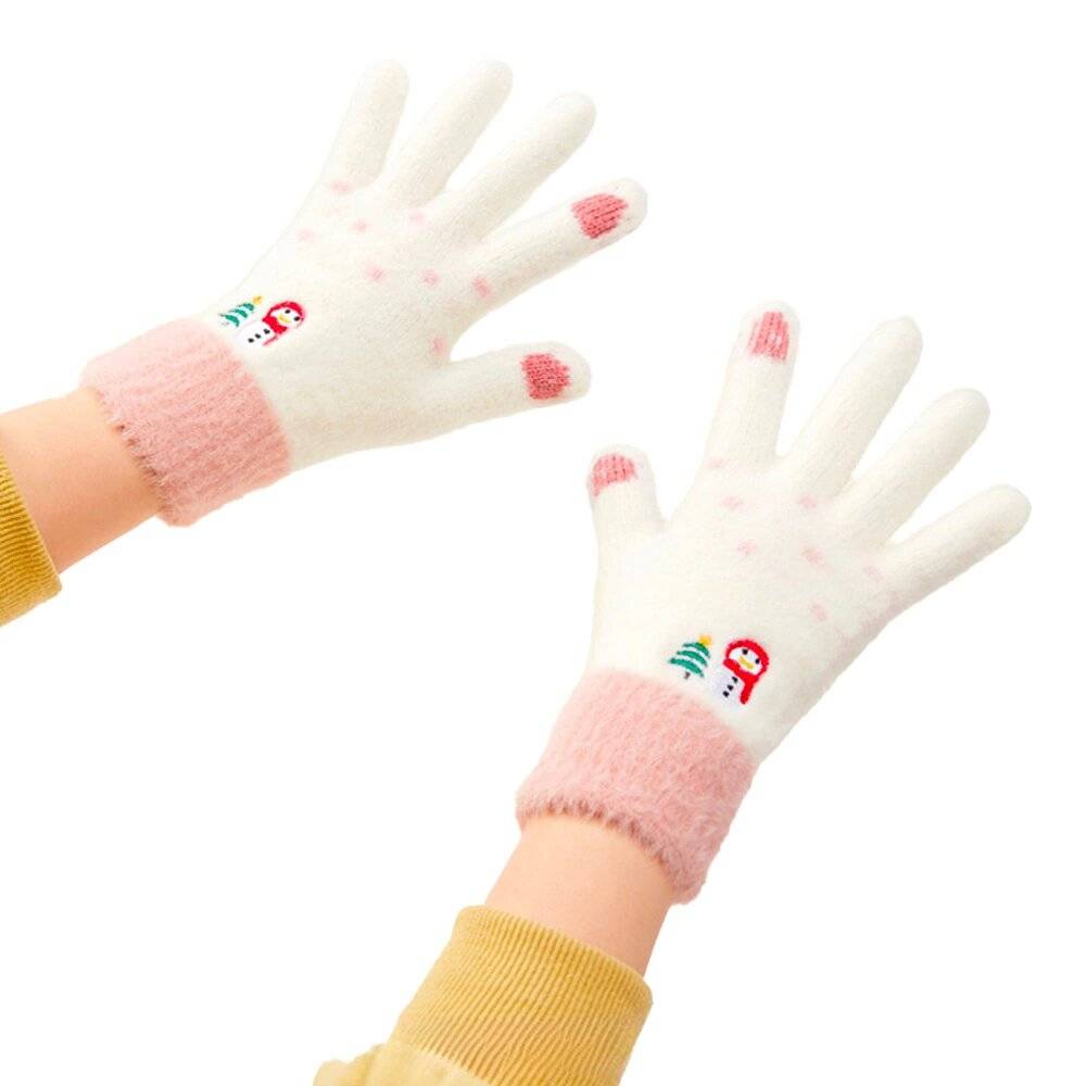 Winter-Telefonhandschuhe Damen einem Schneemann Weihnachtsbaum – weiß rosa