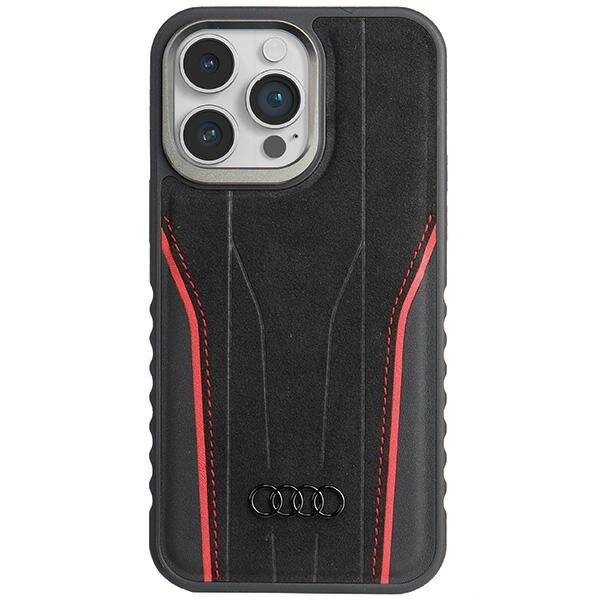 Audi Echtledertasche MagSafe iPhone 14 Pro – Schwarz Rot