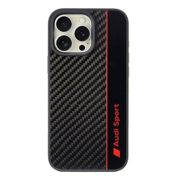 Audi Carbon Fiber Stripe iPhone 16 Pro Max 6,9″ schwarz/schwarz Hardcase AUS-TPUPCIP16PM-R8/D1-BK