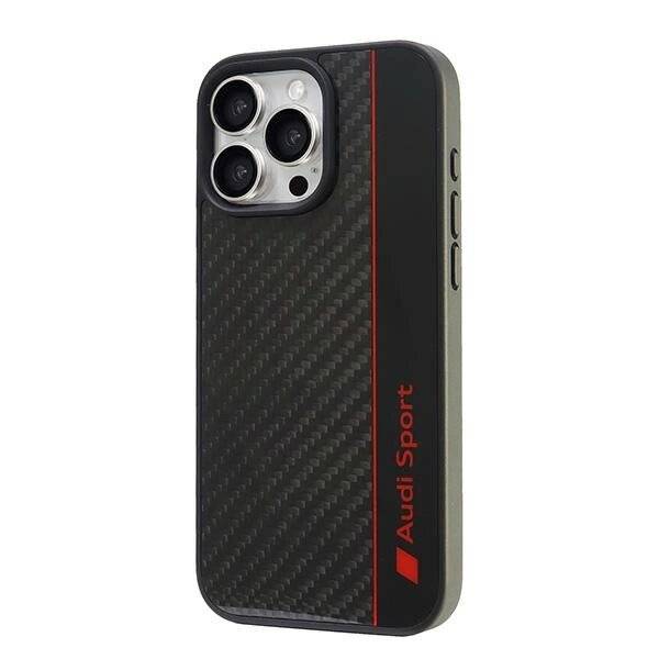 Audi Carbon Fiber Stripe iPhone 16 Pro Max 6,9″ schwarz/schwarz Hardcase AUS-TPUPCIP16PM-R8/D1-BK