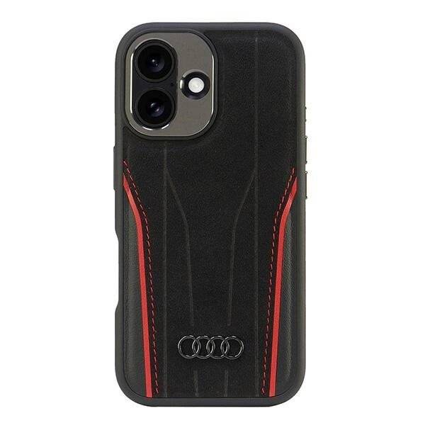 Audi Echtleder MagSafe iPhone 16 6,1″ schwarz-rot/schwarz-rot Hardcase AU-TPUPCMIP16-R8/D3-RD