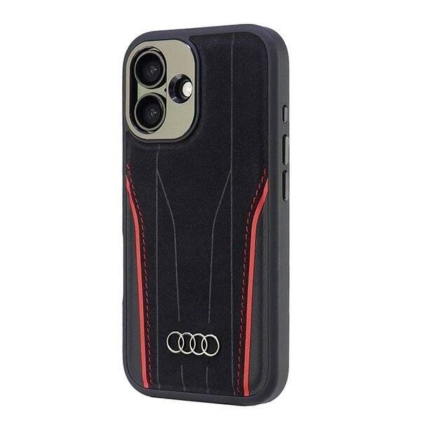 Audi Echtleder MagSafe iPhone 16 6,1″ schwarz-rot/schwarz-rot Hardcase AU-TPUPCMIP16-R8/D3-RD