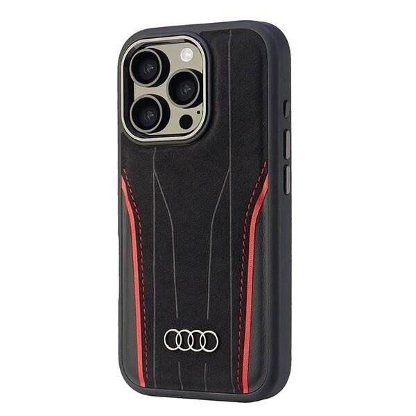 Audi Echtleder MagSafe iPhone 16 Pro 6,3″ schwarz-rot/schwarz-rot Hardcase
