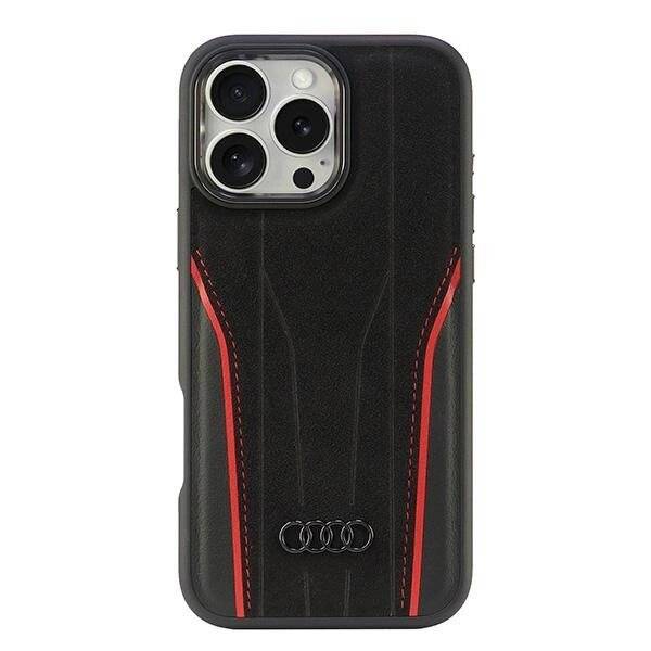 Audi Echtleder MagSafe iPhone 16 Pro Max 6,9″ schwarz-rot/schwarz-rot Hardcase
