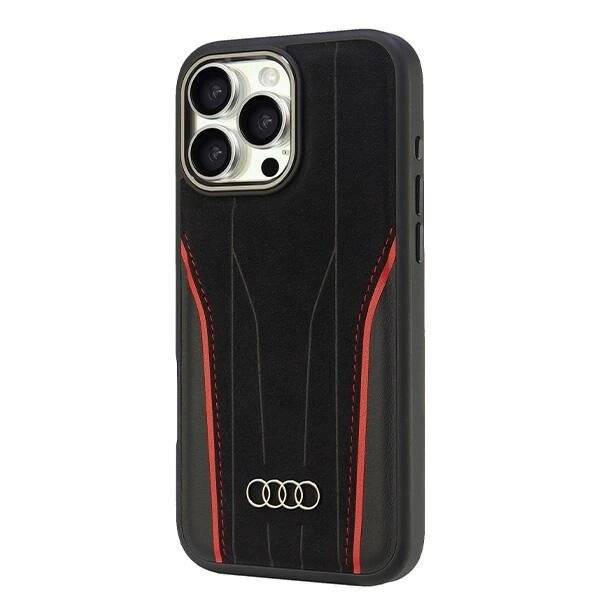Audi Echtleder MagSafe iPhone 16 Pro Max 6,9″ schwarz-rot/schwarz-rot Hardcase