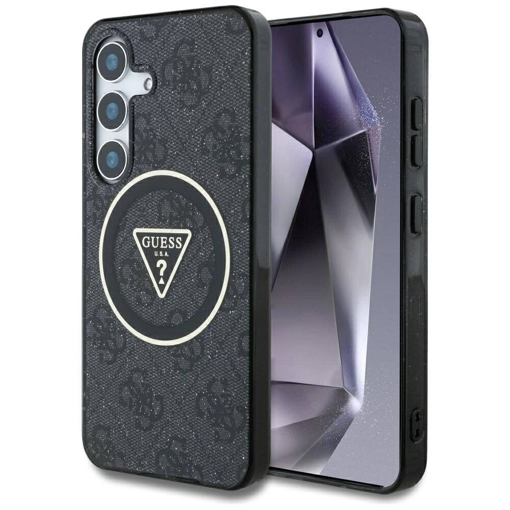 Guess 4G Glitter Triangle Buttons MagSafe Hülle Samsung Galaxy S25 schwarz