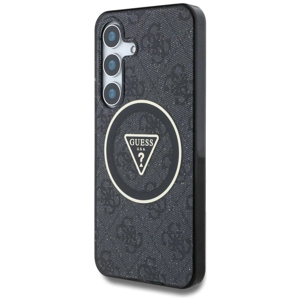 Guess 4G Glitter Triangle Buttons MagSafe Hülle Samsung Galaxy S25 schwarz