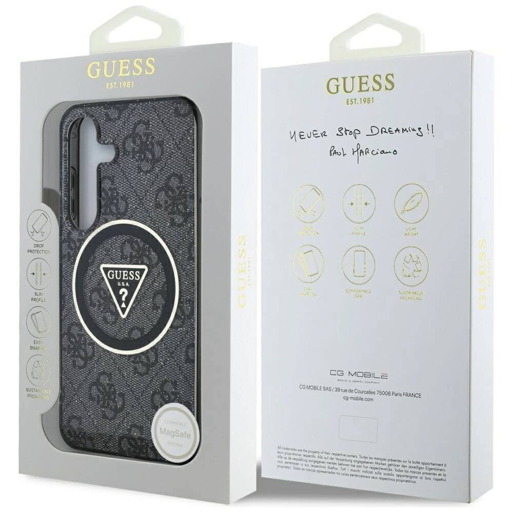 Guess 4G Glitter Triangle Buttons MagSafe Hülle Samsung Galaxy S25 schwarz