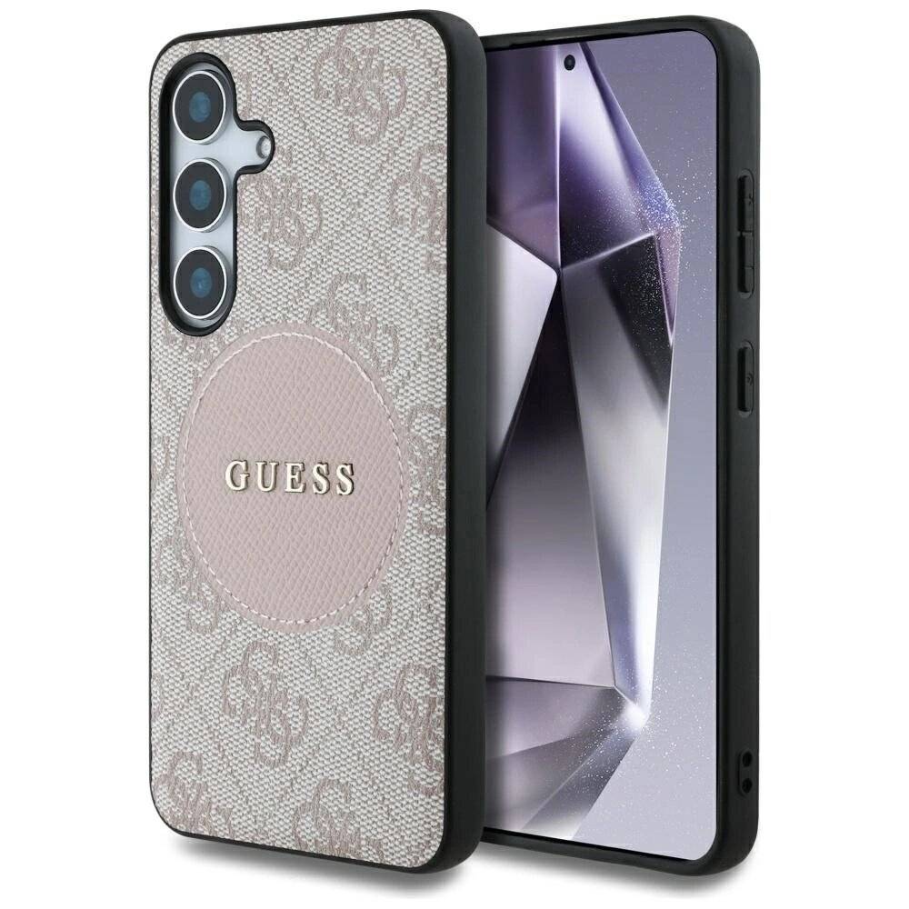 Guess 4G Round Patch Classic Logo MagSafe Hülle Samsung Galaxy S25 Plus rosa