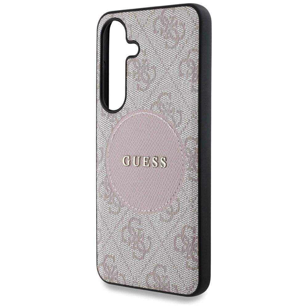 Guess 4G Round Patch Classic Logo MagSafe Hülle Samsung Galaxy S25 Plus rosa