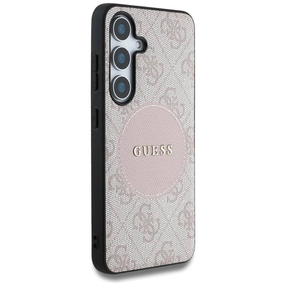 Guess 4G Round Patch Classic Logo MagSafe Hülle Samsung Galaxy S25 Plus rosa