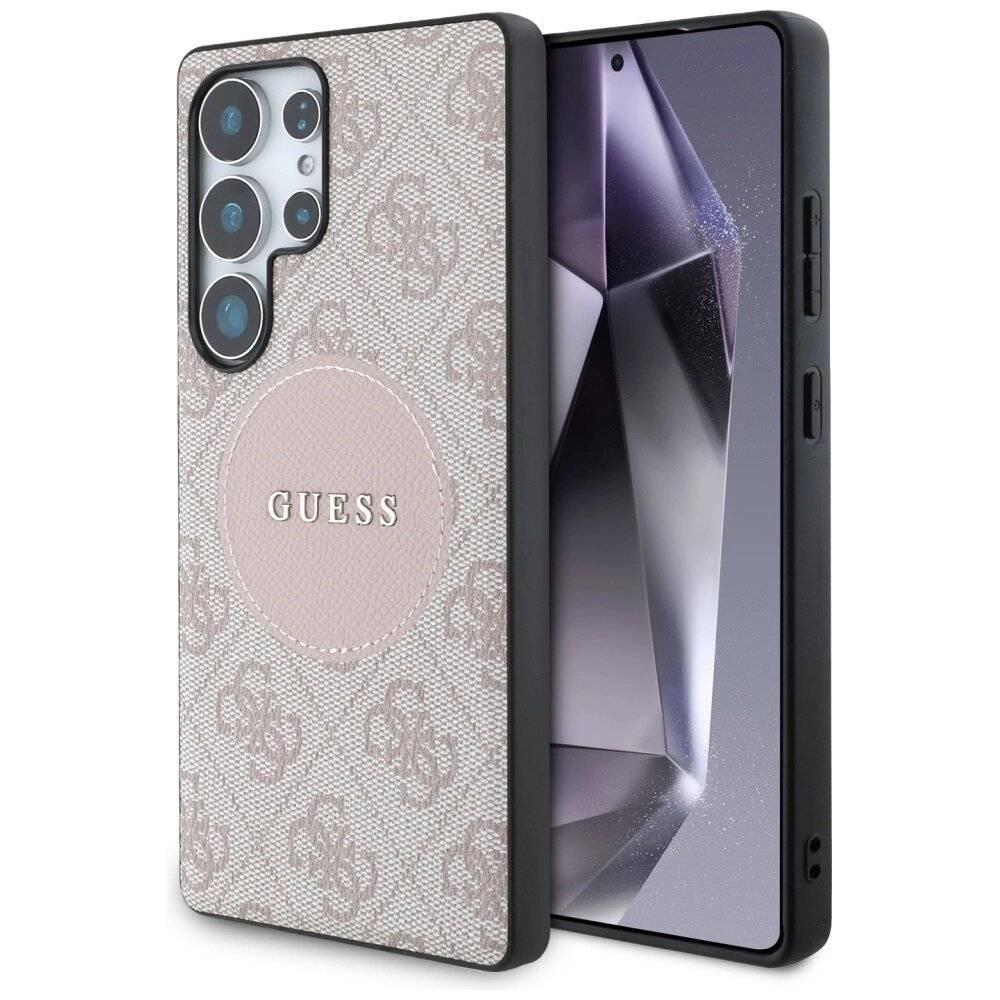 Guess 4G Round Patch Classic Logo MagSafe Hülle Samsung Galaxy S25 Ultra Pink