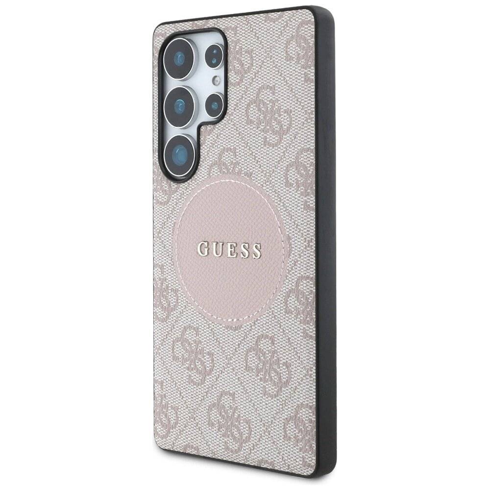 Guess 4G Round Patch Classic Logo MagSafe Hülle Samsung Galaxy S25 Ultra Pink