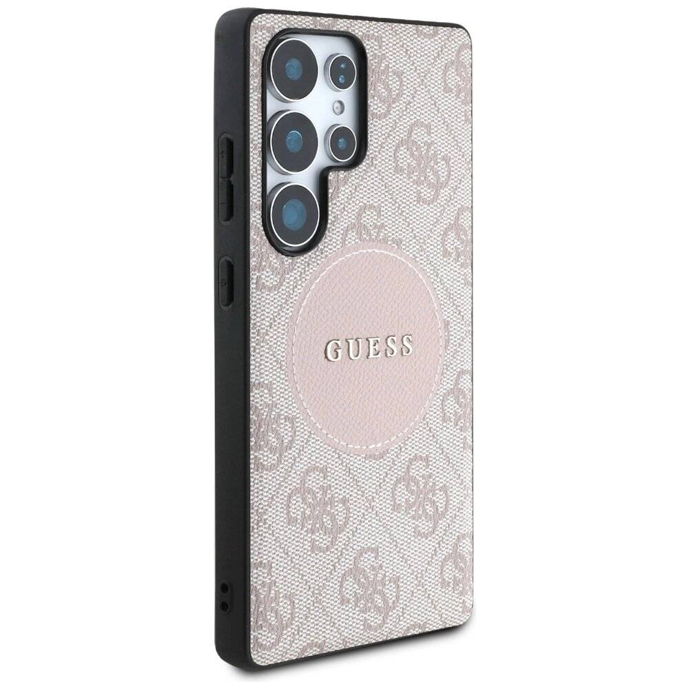Guess 4G Round Patch Classic Logo MagSafe Hülle Samsung Galaxy S25 Ultra Pink