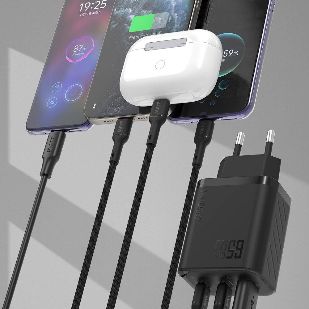 Dudao A29 65W GaN Wandladegerät 2 x USB-C + 1 USB-A - Schwarz