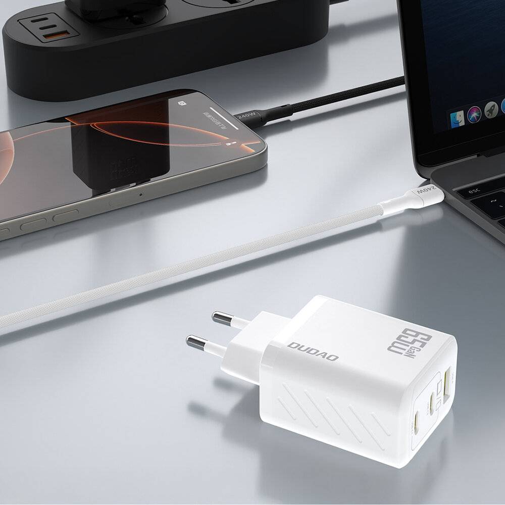 Dudao A29 65W GaN Wandladegerät 2 x USB-C + 1 USB-A - Weiß