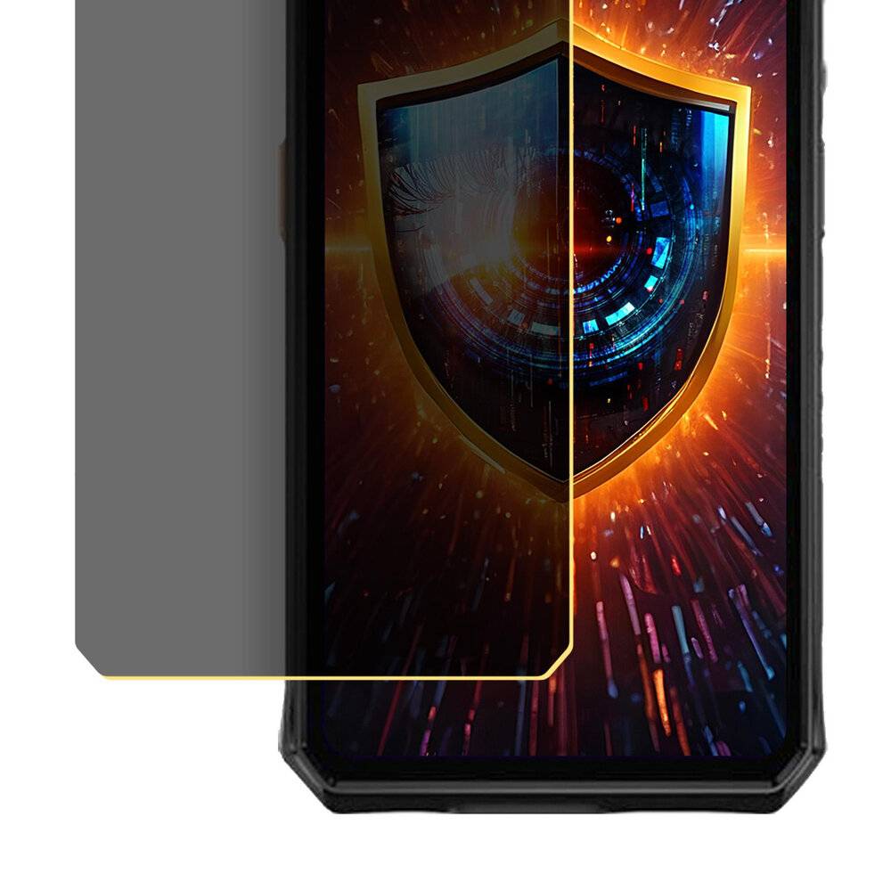 Ein Smartphone-Bildschirm mit einem digitalen Schild und futuristischem Muster deutet auf Sicherheits- oder Schutztechnologie hin.
