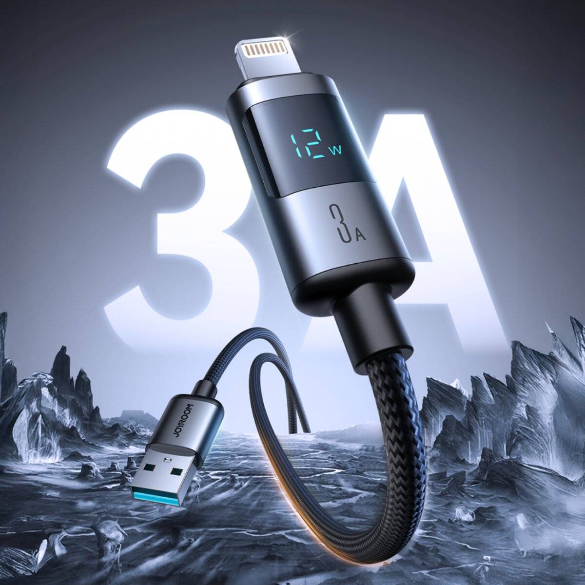 Joyroom S-A16 Pro Prism Series 3A USB-A - Lightning Kabel Display 1,2 m Schwarz