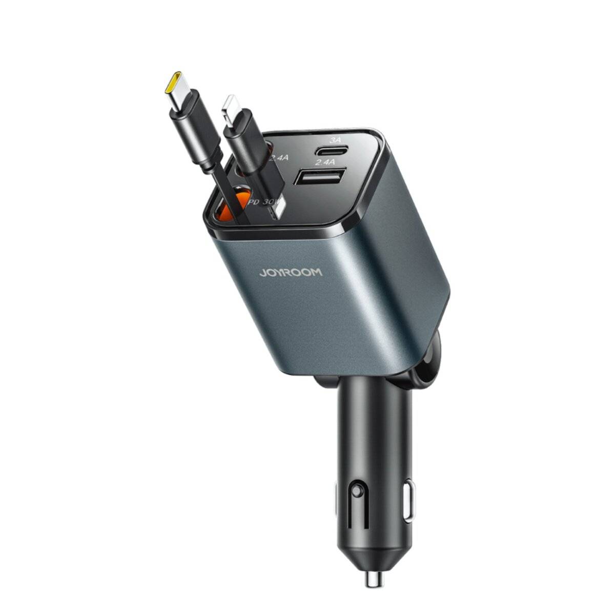 Joyroom JR-CCL05 30W 4-in-1 Autoladegerät 2 integrierten einziehbaren Kabeln - Dunkelgrau