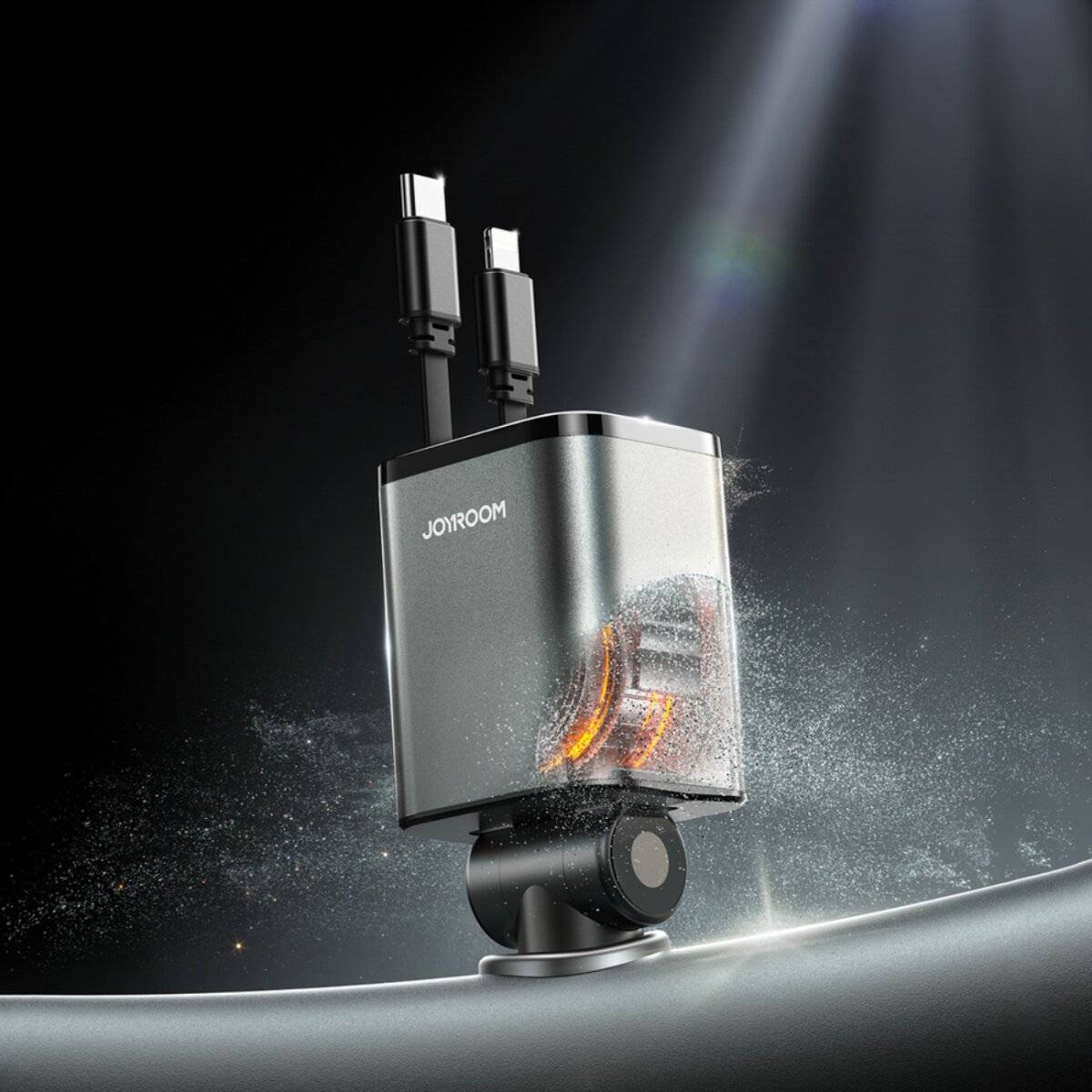 Joyroom JR-CCL05 30W 4-in-1 Autoladegerät mit 2 integrierten einziehbaren Kabeln - Dunkelgrau