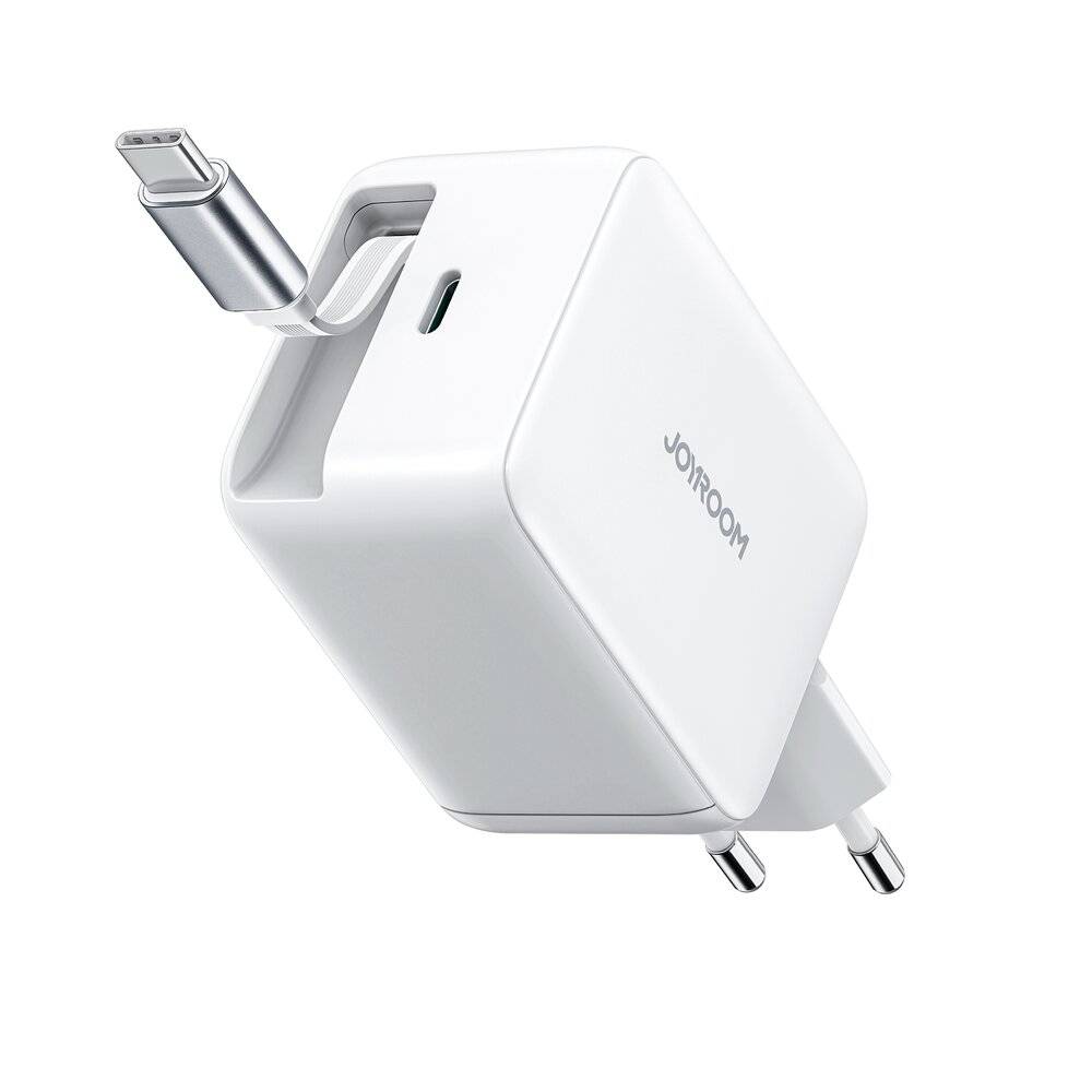 Joyroom JR-TCL06 67W GaN-Wandladegerät integriertem einziehbarem USB-C-Kabel - Weiß