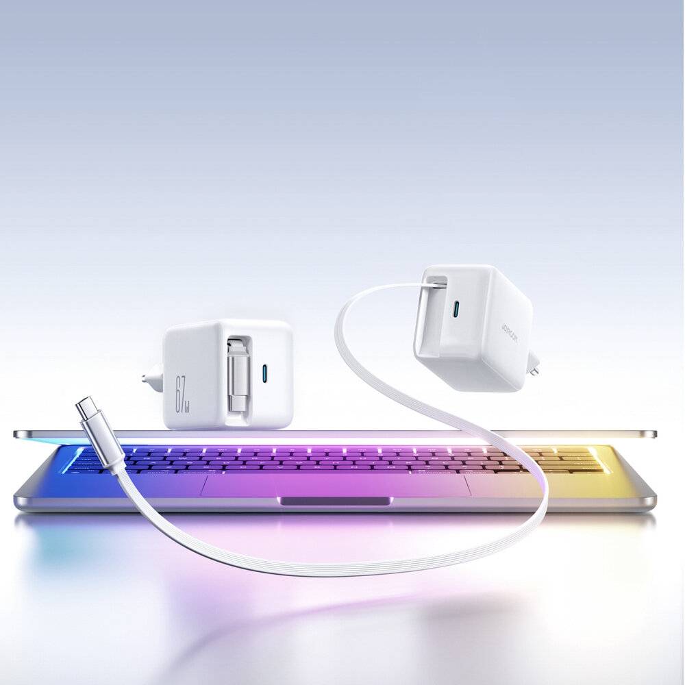Joyroom JR-TCL06 67W GaN-Wandladegerät integriertem einziehbarem USB-C-Kabel - Weiß