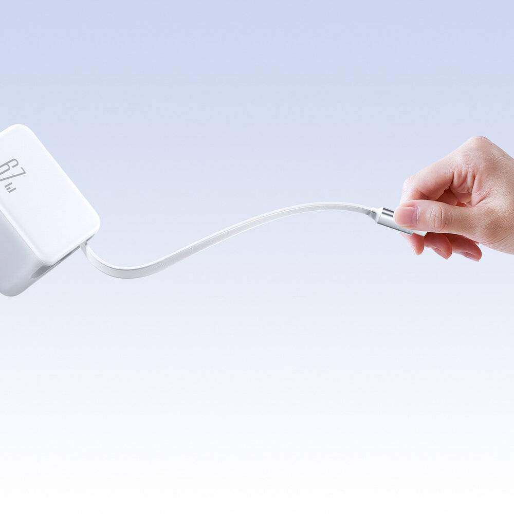Joyroom JR-TCL06 67W GaN-Wandladegerät integriertem einziehbarem USB-C-Kabel - Weiß